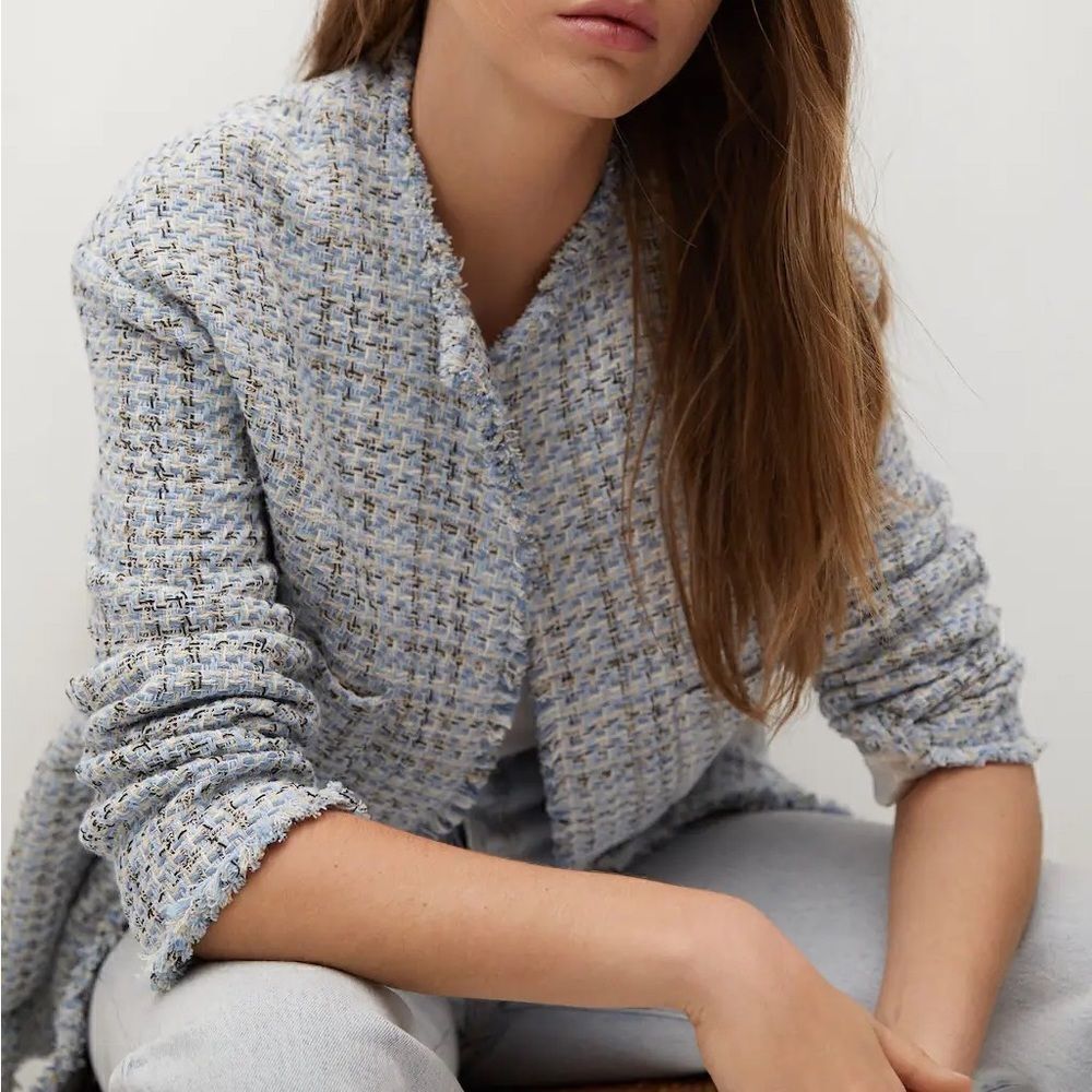 Mango Tweed Blazer Open Front New - Picture 6 of 8